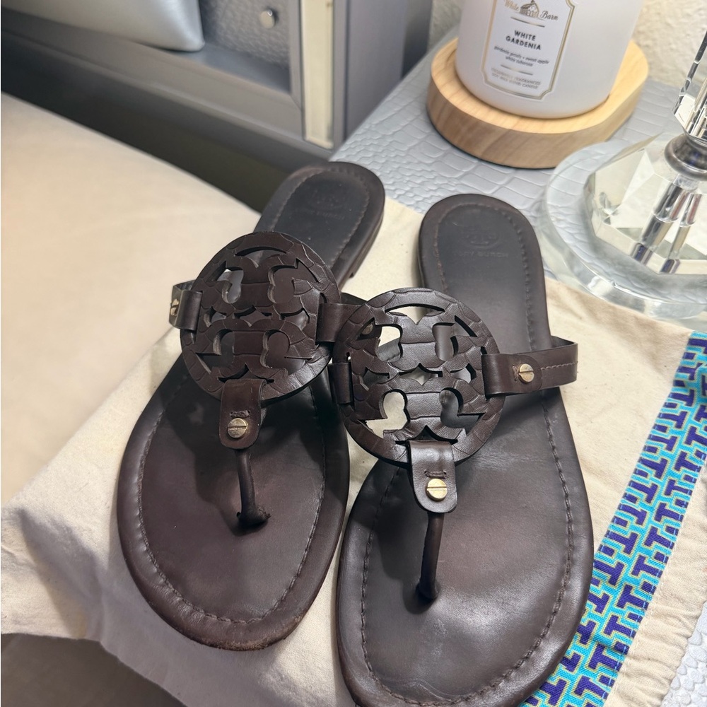 Tory Burch Miller Chocolate Brown Leather Sandals